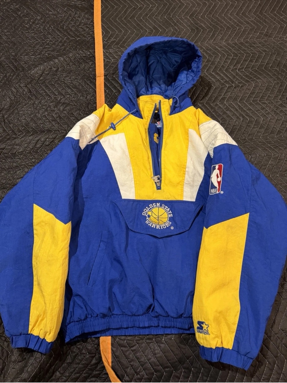 Vintage 90’s STARTER Golden State Warriors Blue & Yellow Hooded Pullover Jacket